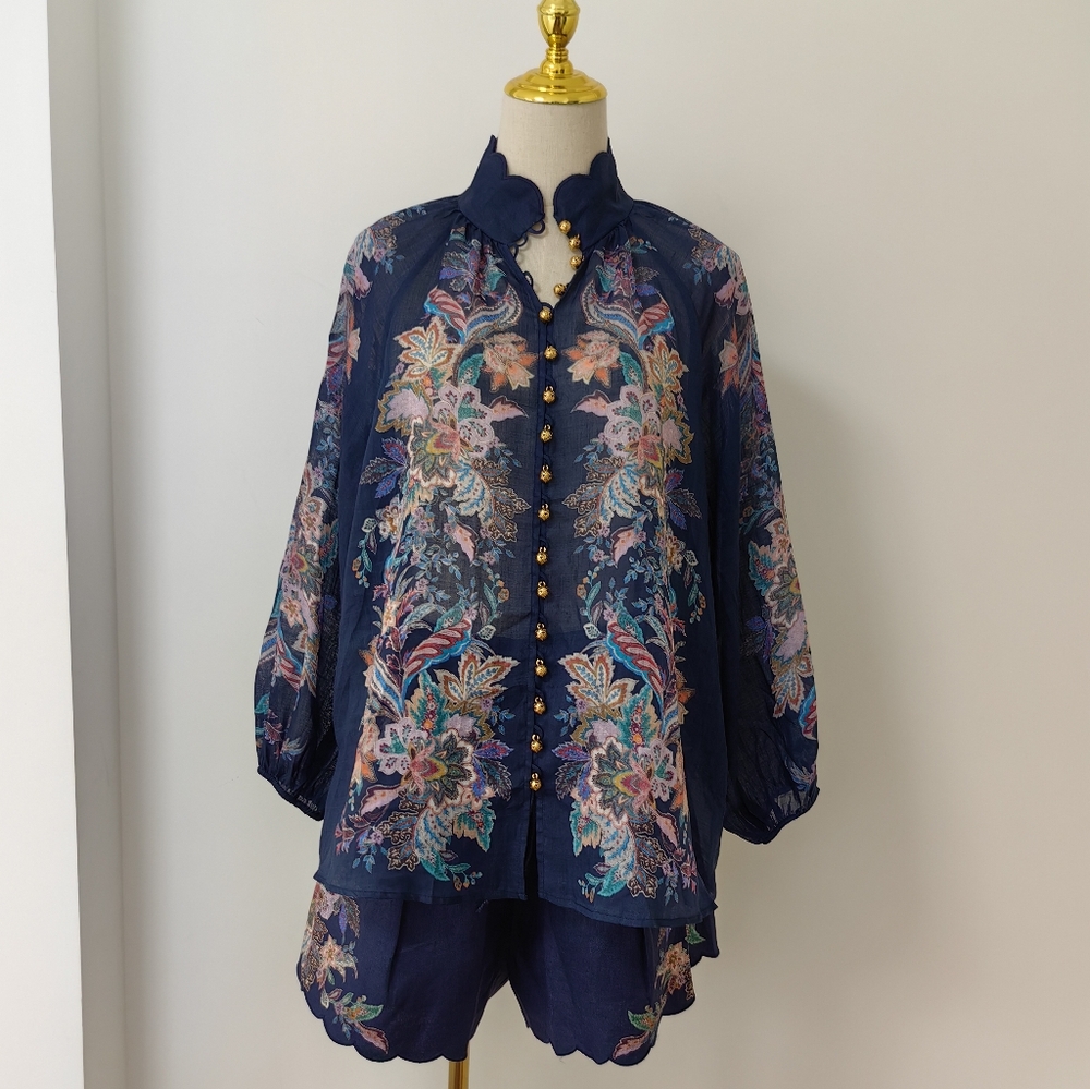 Zimmermann Navy Floral Button Down Shirt